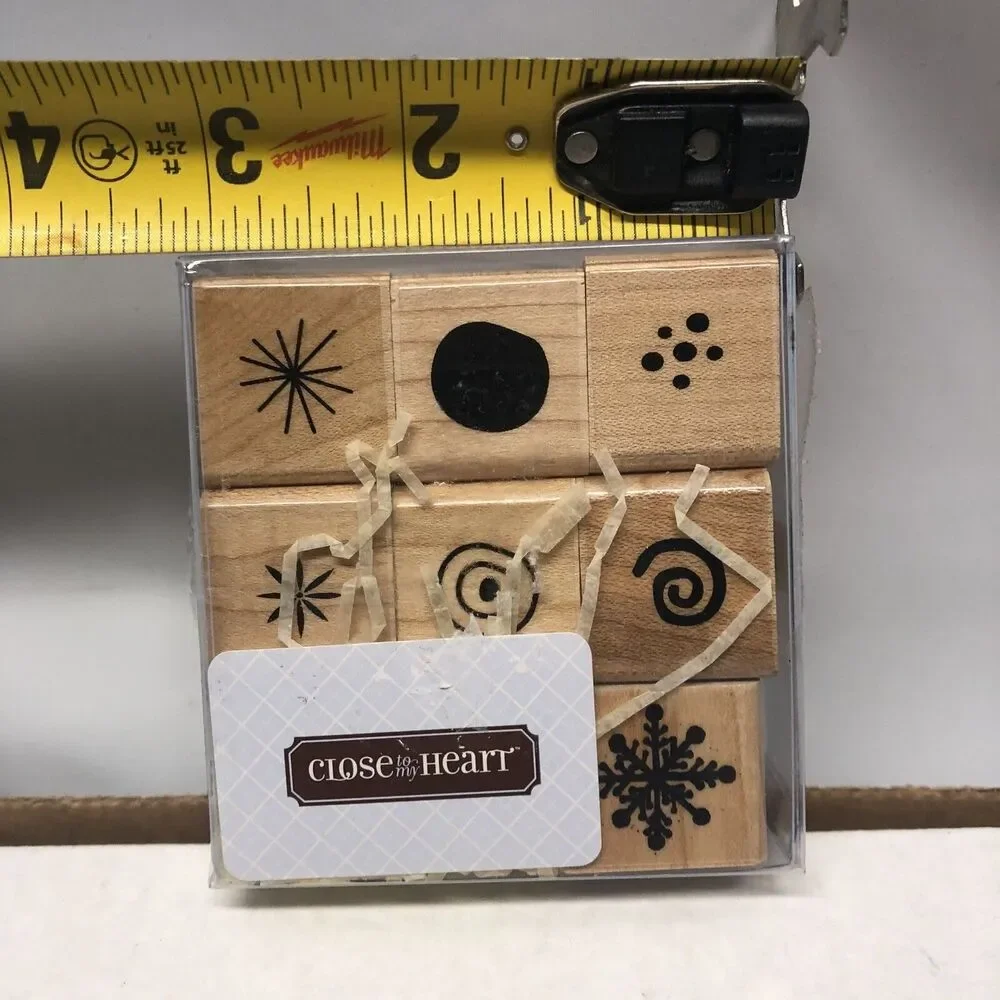 Close To My Heart Wooden Rubber Stamp Set Flowers Snowflakes Dots Spirals 7pc
